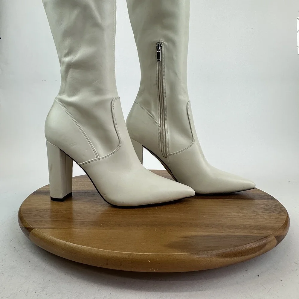 New Womens Marc Fisher LTD Garalyn Ivory Faux Leather Over The Knee Boots Sz 10‎
